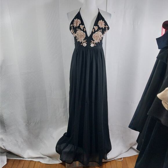 SOIEBLU! DELICIOUSLY DRAPEY BLACK CHIFFON GOLD BEADED/EMBROIDERED DRESS! SZ 10 - Picture 2 of 11